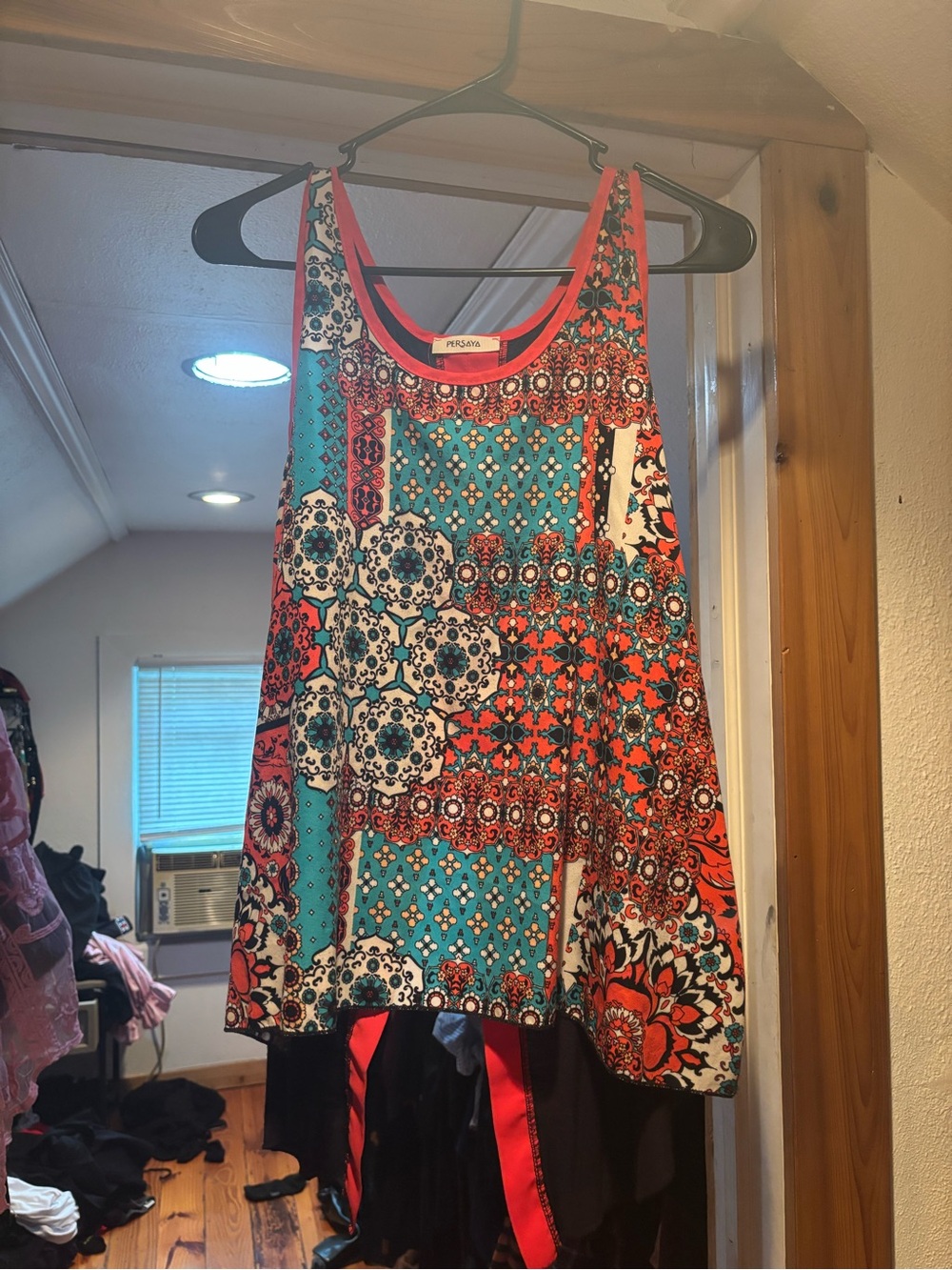 Persaya Teal, Coral, White Printed Sleeveless Top